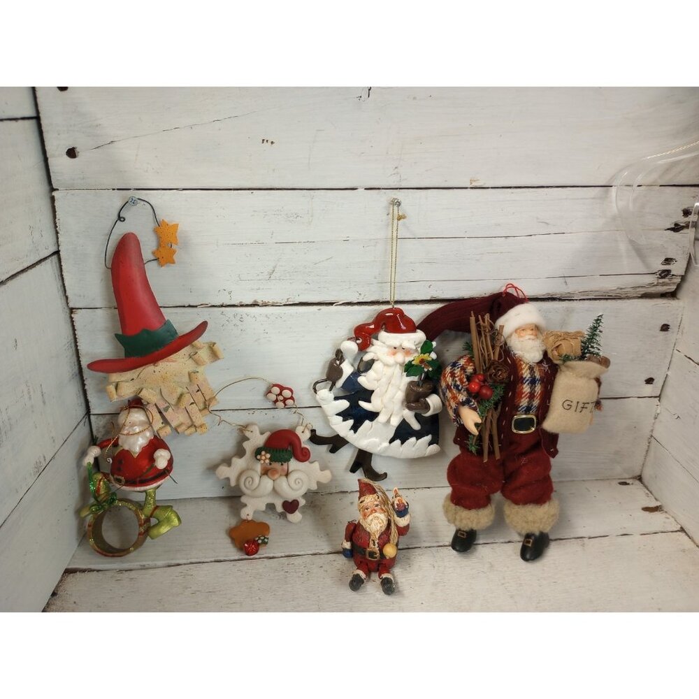 Santa Christmas Ornaments, Lot Of Six Various Sizes Styles
